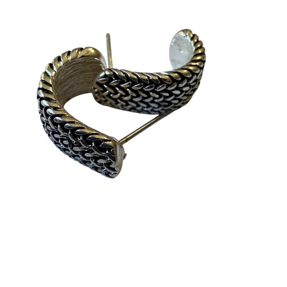 Y2K Silver Tone Braided Textured Hoop Earrings 3/4" Nickel Free Hypoallergenic - Picture 3 of 4